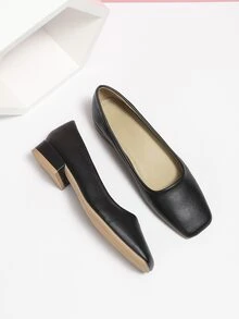 Minimalist Square Toe Ballet Flats - Black - View 2