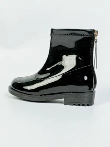 Girls Christmas Back Zipper Combat Boots - Black - View 2