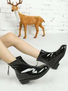 Girls Christmas Back Zipper Combat Boots - Black - View 3