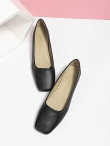Minimalist Square Toe Ballet Flats - Black - View 4