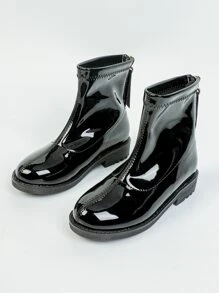 Girls Christmas Back Zipper Combat Boots - Black - View 4