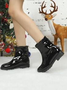 Girls Christmas Back Zipper Combat Boots - Black - View 5