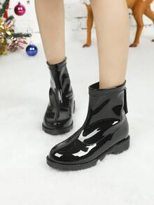 Girls Christmas Back Zipper Combat Boots - Black - View 6