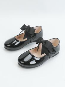 Girls Bow Decor Mary Jane Flats - Black - View 3