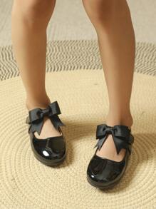 Girls Bow Decor Mary Jane Flats - Black - View 5