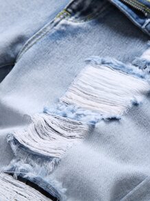 男士破洞修身直筒牛仔裤 - 淺色水洗藍 - 查看 4