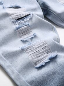 男士破洞修身直筒牛仔裤 - 淺色水洗藍 - 查看 6