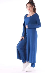 Conjunto homewear Top de tirantes tejido waffle con pantalones & bata - Azul - Ver 3