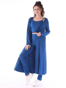 Conjunto homewear Top de tirantes tejido waffle con pantalones & bata - Azul - Ver 4