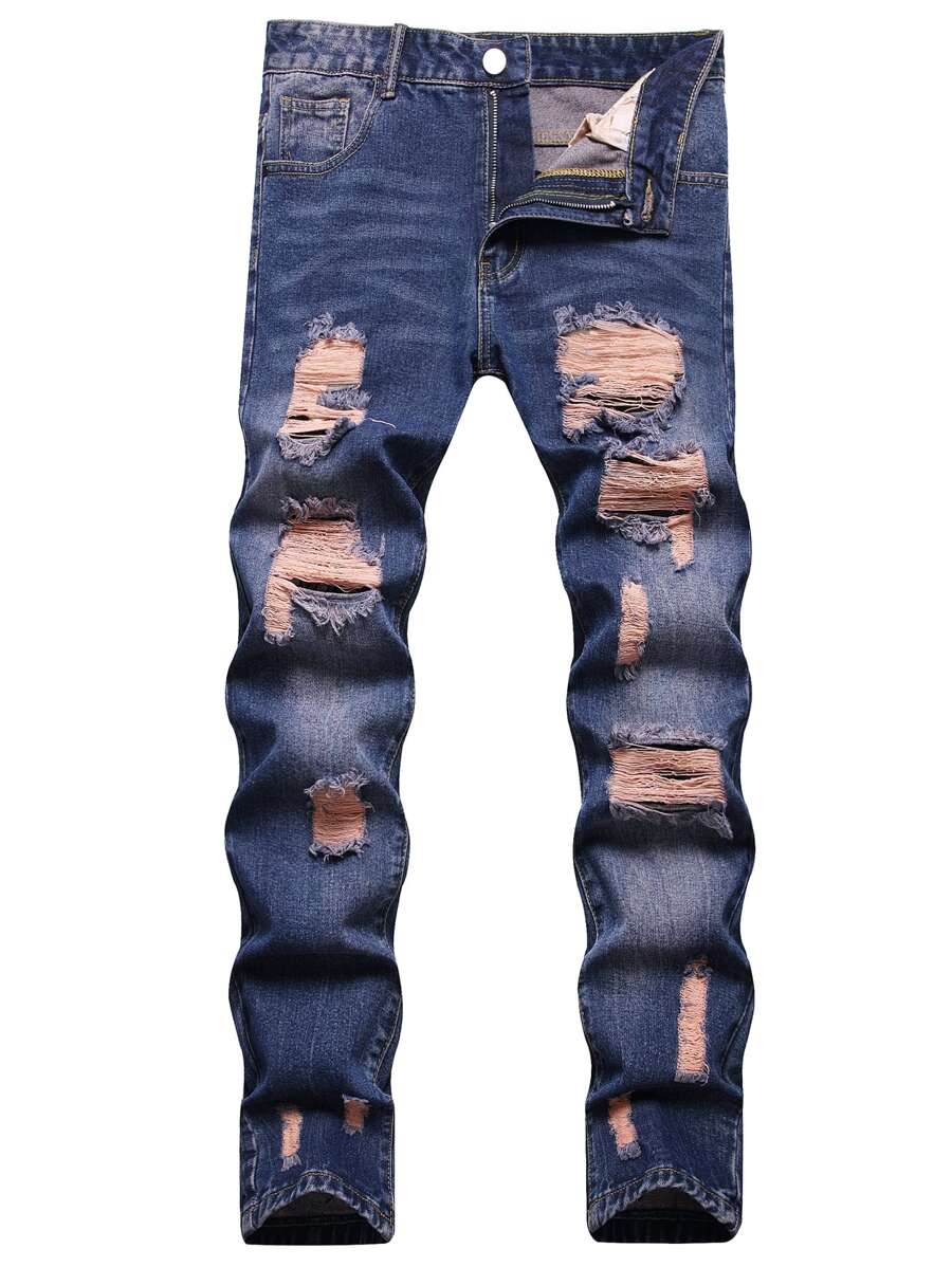 Männer Jeans mit Riss, Bleichen Waschung - Dunkle Waschung - Übersicht 1