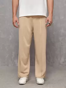 Manfinity RebelGame 男士前接縫素色衛褲 - 杏色 - 查看 1