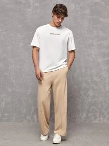 Manfinity RebelGame 男士前接縫素色衛褲 - 杏色 - 查看 5