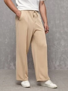 Manfinity RebelGame 男士前接縫素色衛褲 - 杏色 - 查看 6