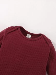 新生嬰兒男童肋花針織連身衣 - 酒紅色 - 查看 3