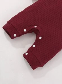 新生嬰兒男童肋花針織連身衣 - 酒紅色 - 查看 5