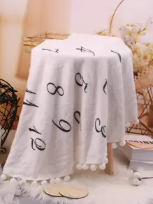 SHEIN 新生兒男寶寶攝影字母數字圖案毛毯,附帶2入配件 - 白色 - 查看 4