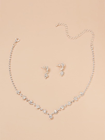 3pcs Rhinestone Decor Jewelry Set
