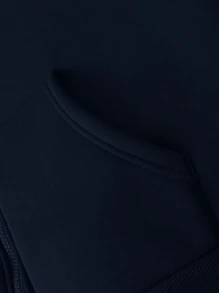 Manfinity Hypemode Men Slogan Graphic Drop Shoulder Drawstring Zipper Thermal Lined Hoodie - Navy Blue - View 5