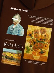 Manfinity Áo nỉ Nam Dây kéo Túi Slogan Giải trí - Cà phê nâu - Xem 7