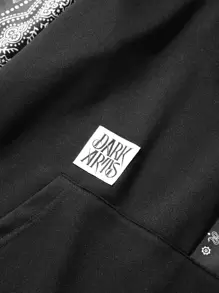 ROMWE MEN Nam In hoa Paisley khăn quàng cổ Dây rút Hoodie - Đen và trắng - Xem 4