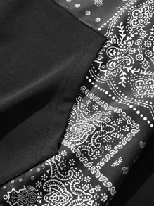 ROMWE MEN Nam In hoa Paisley khăn quàng cổ Dây rút Hoodie - Đen và trắng - Xem 5