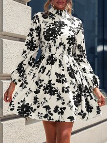 SHEIN Clasi 印花燈籠袖連衣裙 - 杏色 - 查看 6