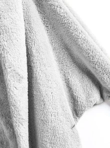 SHEIN LUNE Hooded Open Front Fluffy Teddy Coat - Light Grey - View 3