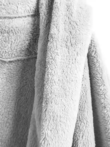 SHEIN LUNE Hooded Open Front Fluffy Teddy Coat - Light Grey - View 4