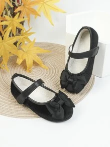Girls Bow Decor Mary Jane Flats - Black - View 1