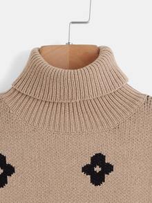 SHEIN Girls Floral Pattern Turtleneck Drop Shoulder Jumper - Apricot - View 3