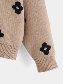 SHEIN Girls Floral Pattern Turtleneck Drop Shoulder Jumper - Apricot - View 4