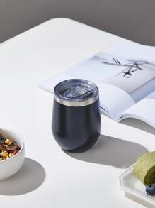 1pc Stainless Steel Insulated Bottle, 350ml Black Simple Vacuum Cup For Home - Black - View 1