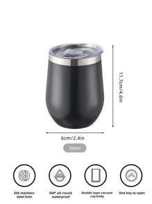 1pc Stainless Steel Insulated Bottle, 350ml Black Simple Vacuum Cup For Home - Black - View 3