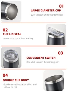 1pc Stainless Steel Insulated Bottle, 350ml Black Simple Vacuum Cup For Home - Black - View 4