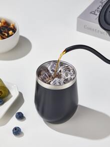 1pc Stainless Steel Insulated Bottle, 350ml Black Simple Vacuum Cup For Home - Black - View 6