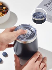 1pc Stainless Steel Insulated Bottle, 350ml Black Simple Vacuum Cup For Home - Black - View 7