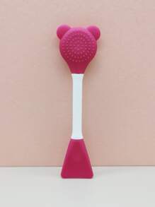 矽膠雙頭清潔面膜刷1入組小熊型按摩產品臉部清潔刷DIY泥膜應用化妝工具