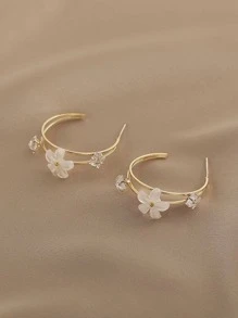 Rhinestone & Hoa trang trí Cuff Hoop Earrings - Vàng - Xem 2