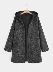 EMERY ROSE Abrigo con capucha con doble bolsillo con parte delantera abierta - Gris Oscuro - Ver 1