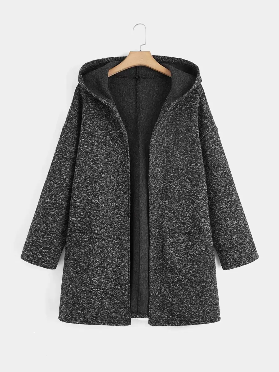 EMERY ROSE Abrigo con capucha con doble bolsillo con parte delantera abierta - Gris Oscuro - Ver 1