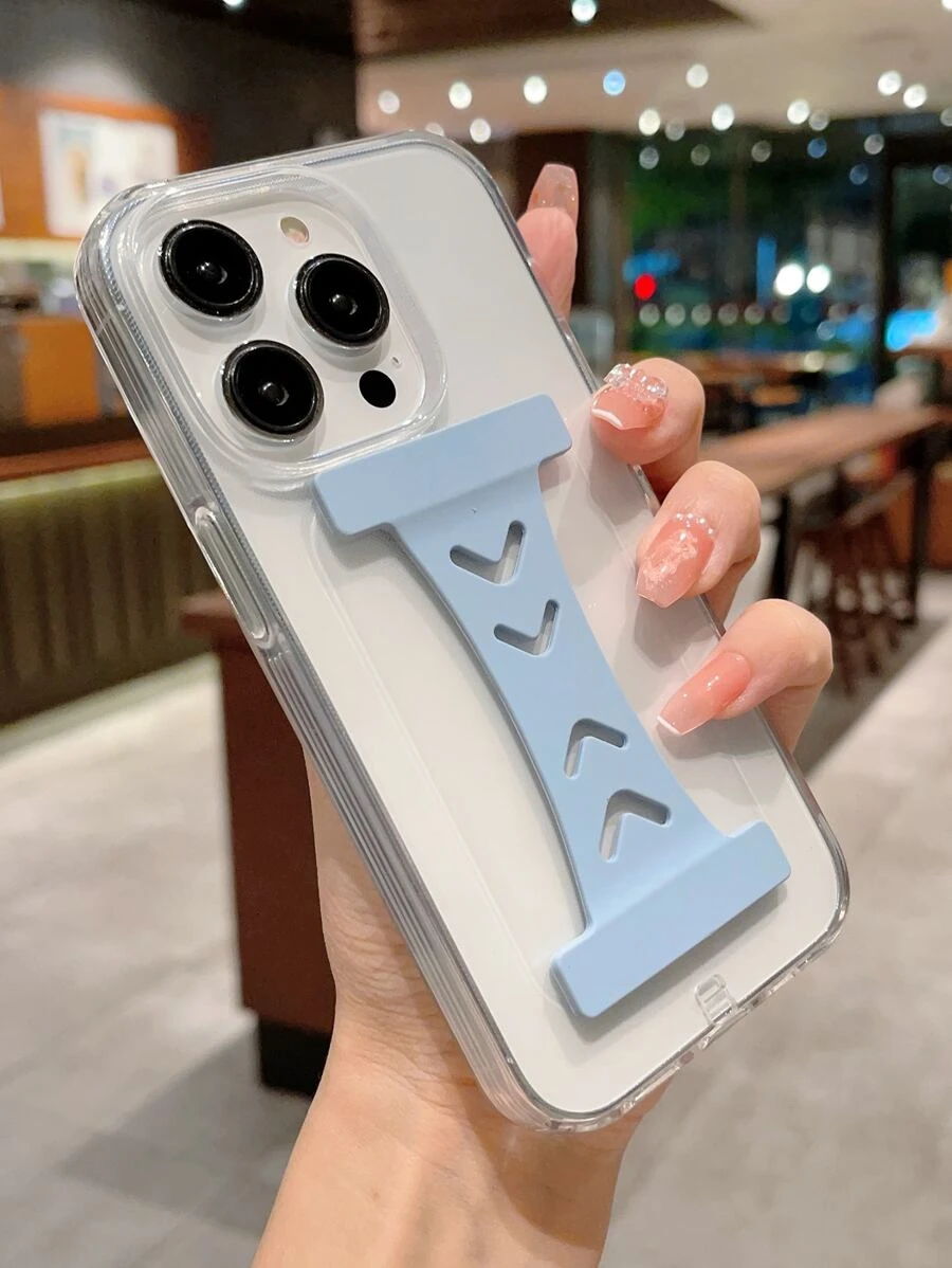 Casing ponsel transparan dengan tali pergelangan tangan - Biru - View 1