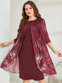 Mulvari Vestido largo, tipo maxifalda, con pliegues plegados y estampado floral para mujer talla grande - Granate - Ver 1