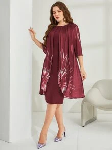 Mulvari Vestido largo, tipo maxifalda, con pliegues plegados y estampado floral para mujer talla grande - Granate - Ver 5