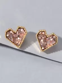 心形设计耳钉 情人节 - 粉色 - 查看 1