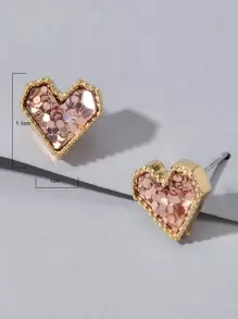 心形设计耳钉 情人节 - 粉色 - 查看 3