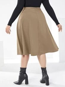 Mulvari Plus High Waist Fake Button Skirt - Khaki - View 2