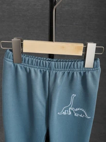 小男童恐龍印花背心上衣和運動褲和襯衫