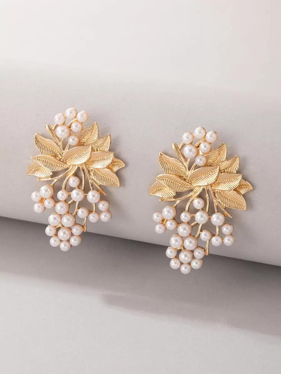 imoli 仿珍珠裝飾葉子耳釘 - 金黃色 - 查看 1