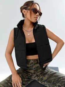 SHEIN EZwear 黑色炫酷拉链背心加厚外套