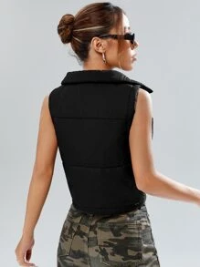 SHEIN EZwear 黑色炫酷拉链背心加厚外套